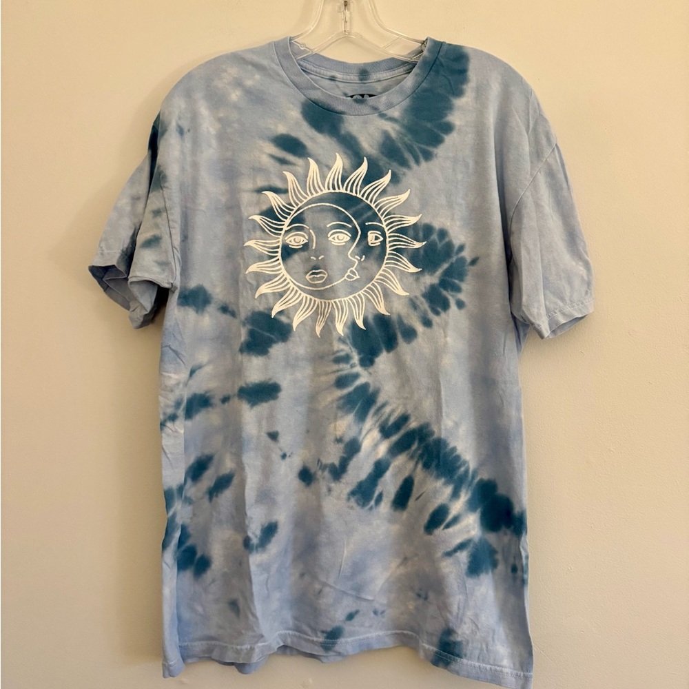 Blue Tie-Dye Sun Graphic T-Shirt L